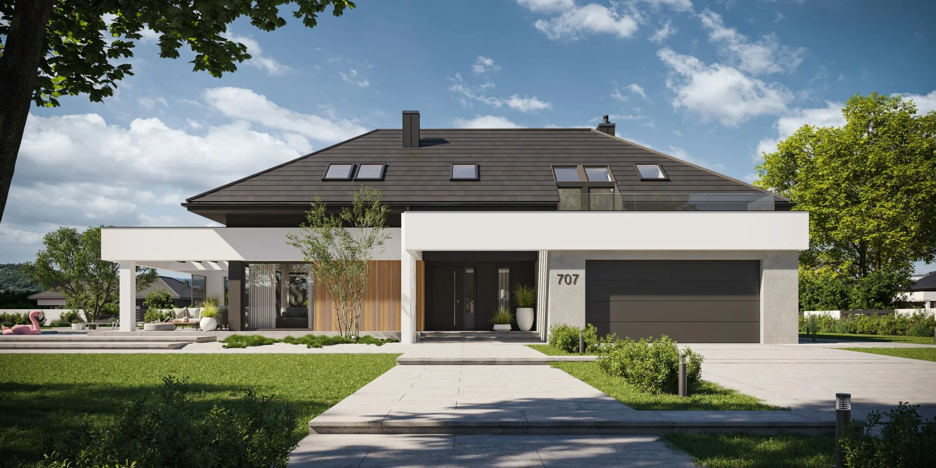 Nowoczesny projekt domu z poddaszem użytkowym i dachem wielospadowym NewHouse 707 o powierzchni 220 m2, architekt Jacek Niebieszczański