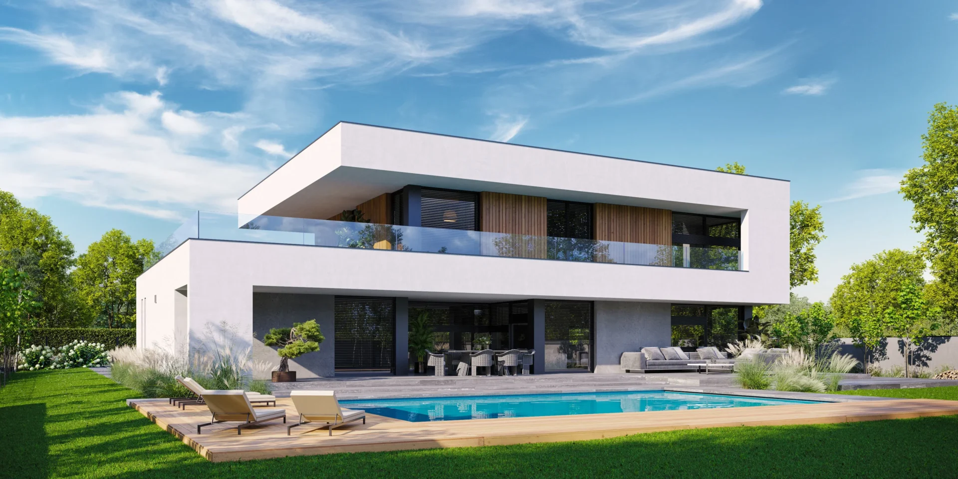 Projekt piętrowego domu z płaskim dachem i garażem na dwa auta Modern House New House 727