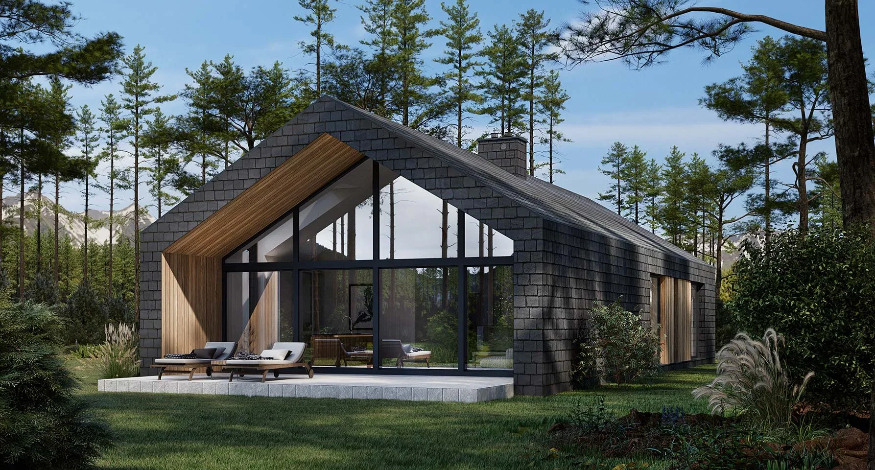 Gotowy projekt domu parterowego na planie prostokąta Modern House New House 714 Jacek Niebieszczański