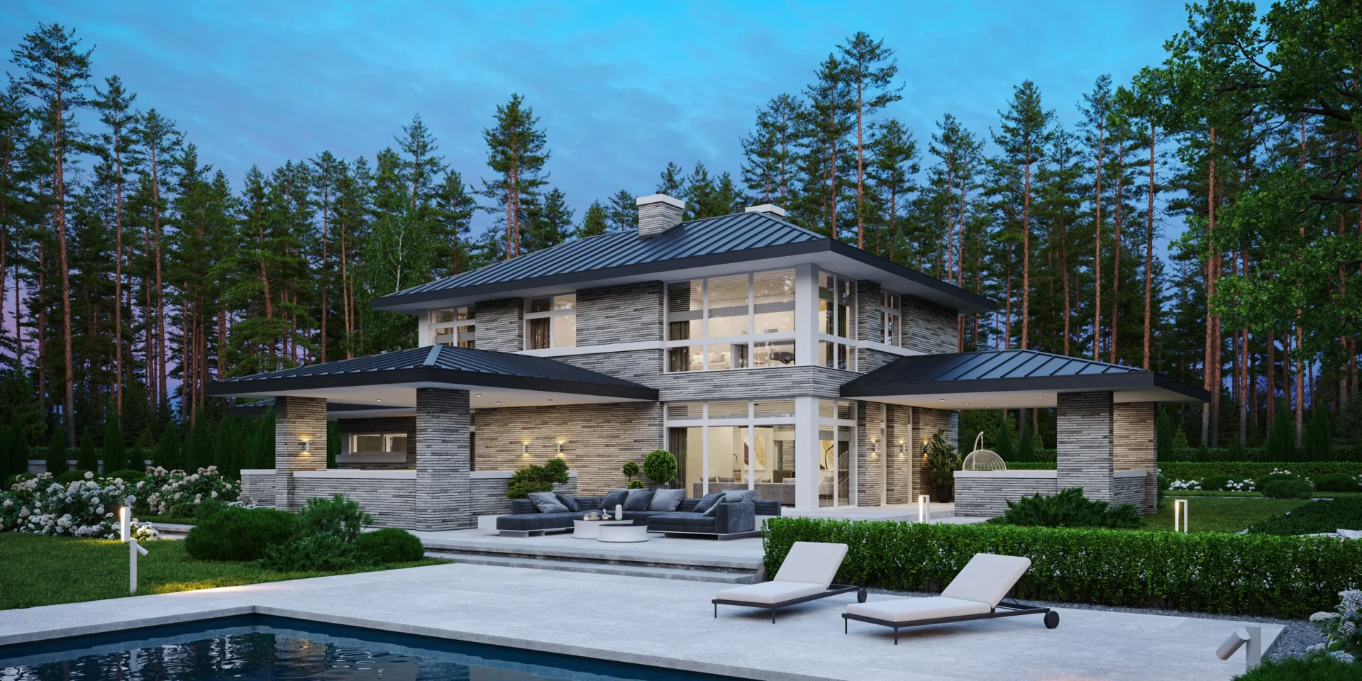 NewHouse 705 Modern House piętrowy projekt domu w stylu willowym z dwoma zadaszonymi tarasami