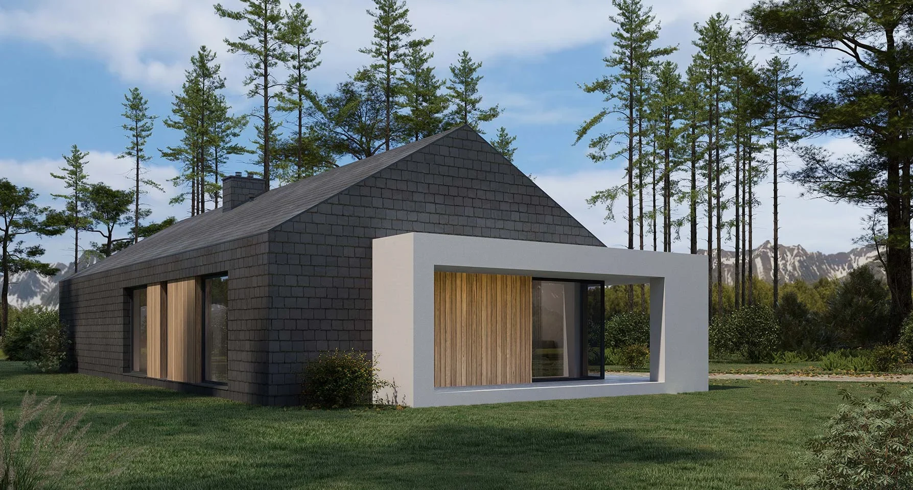 Modern House New House 714 gotowy projekt domu parterowego z dachem dwuspadowym Jacek Niebieszczański Less is more