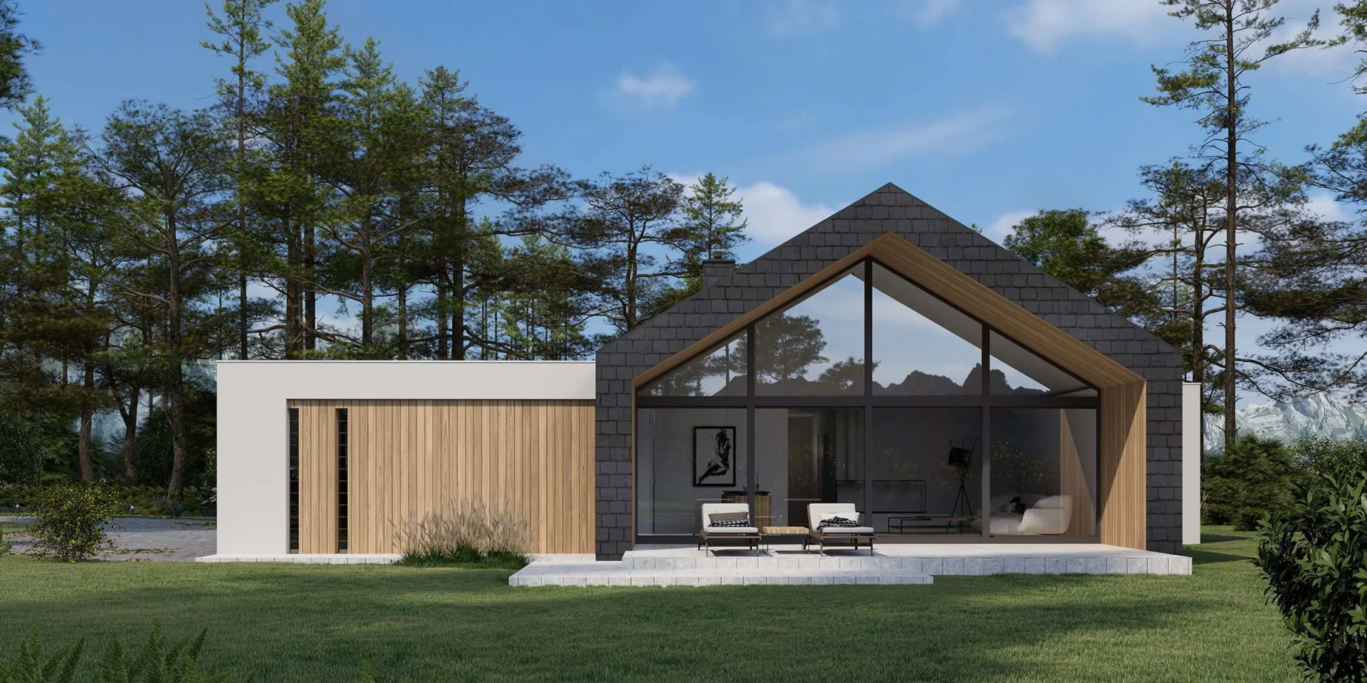 Projekt domu Modern House NewHouse 716, parterowy, 3 sypialnie, otwarta strefa dzienna