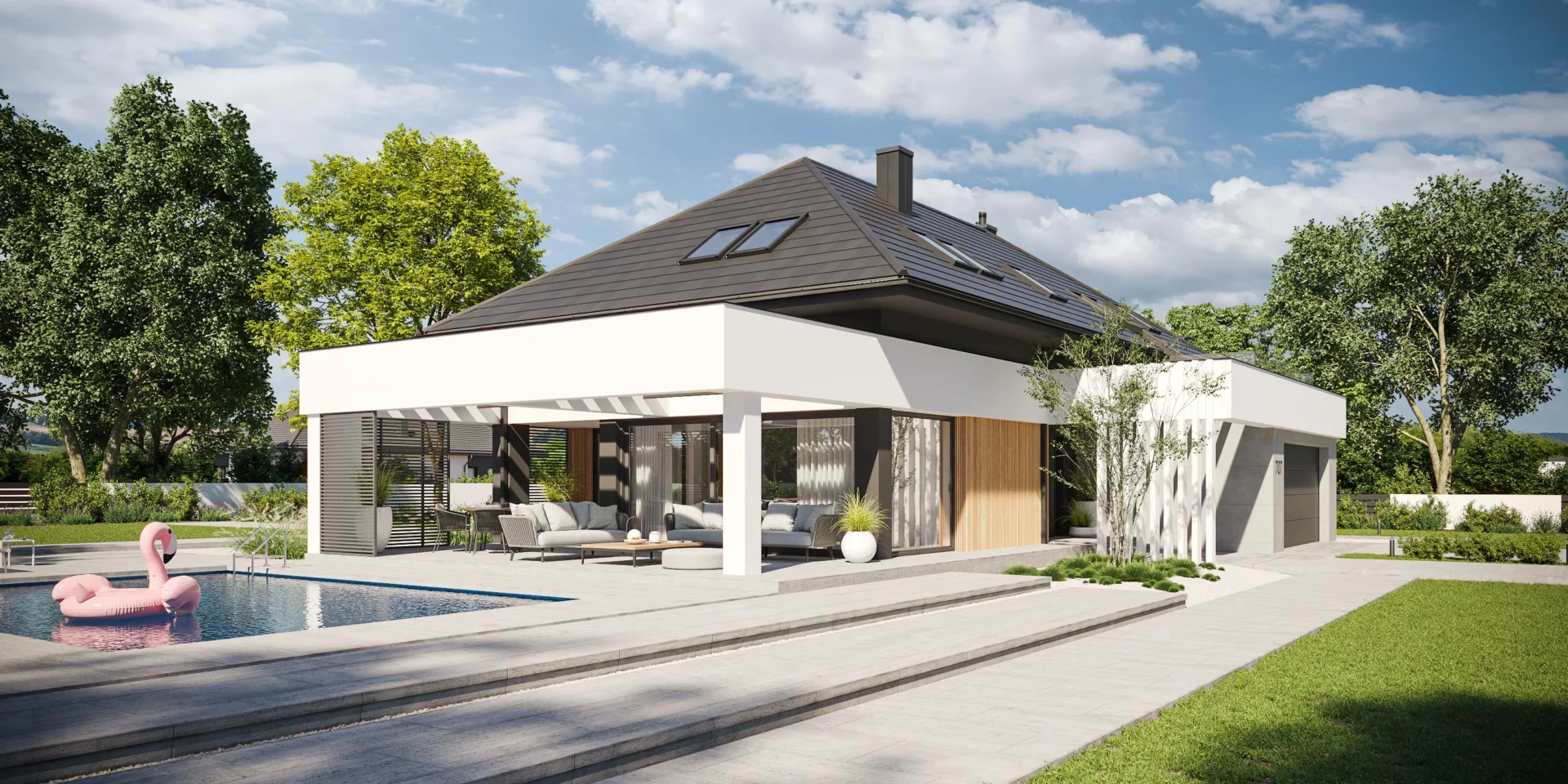 Gotowy projekt dużego domu na działki z wjazdem od południa Modern House NewHouse 707