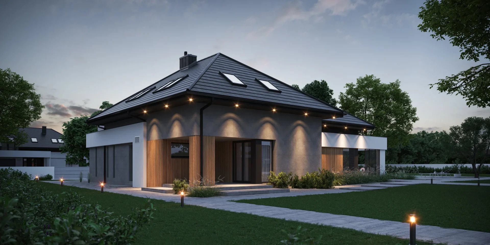 Oświetlenie-zewnętrzne-domu-z-poddaszem-użytkowym-modern-house-new-house-707