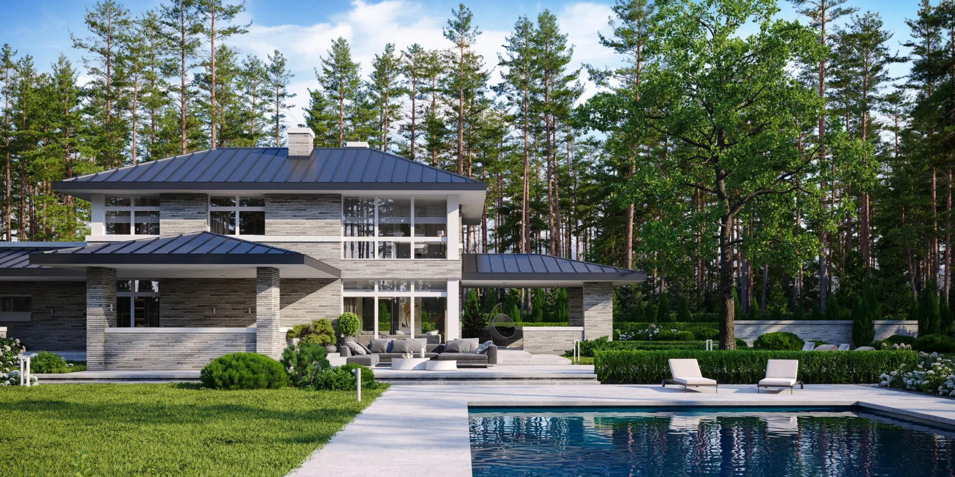 NewHouse 705 projekt willi z wielospadowymi dachami, dużym garażem, przeszkleniami