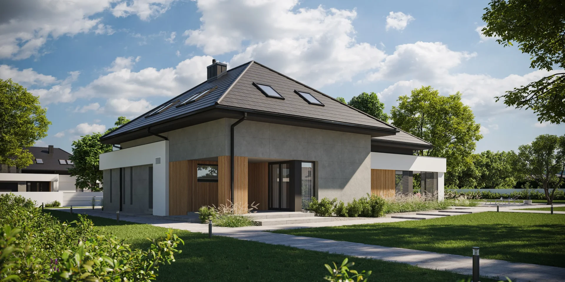 Nowoczesny projekt domu z zadaszonym tarasem przy gabinecie Modern House NewHouse 707