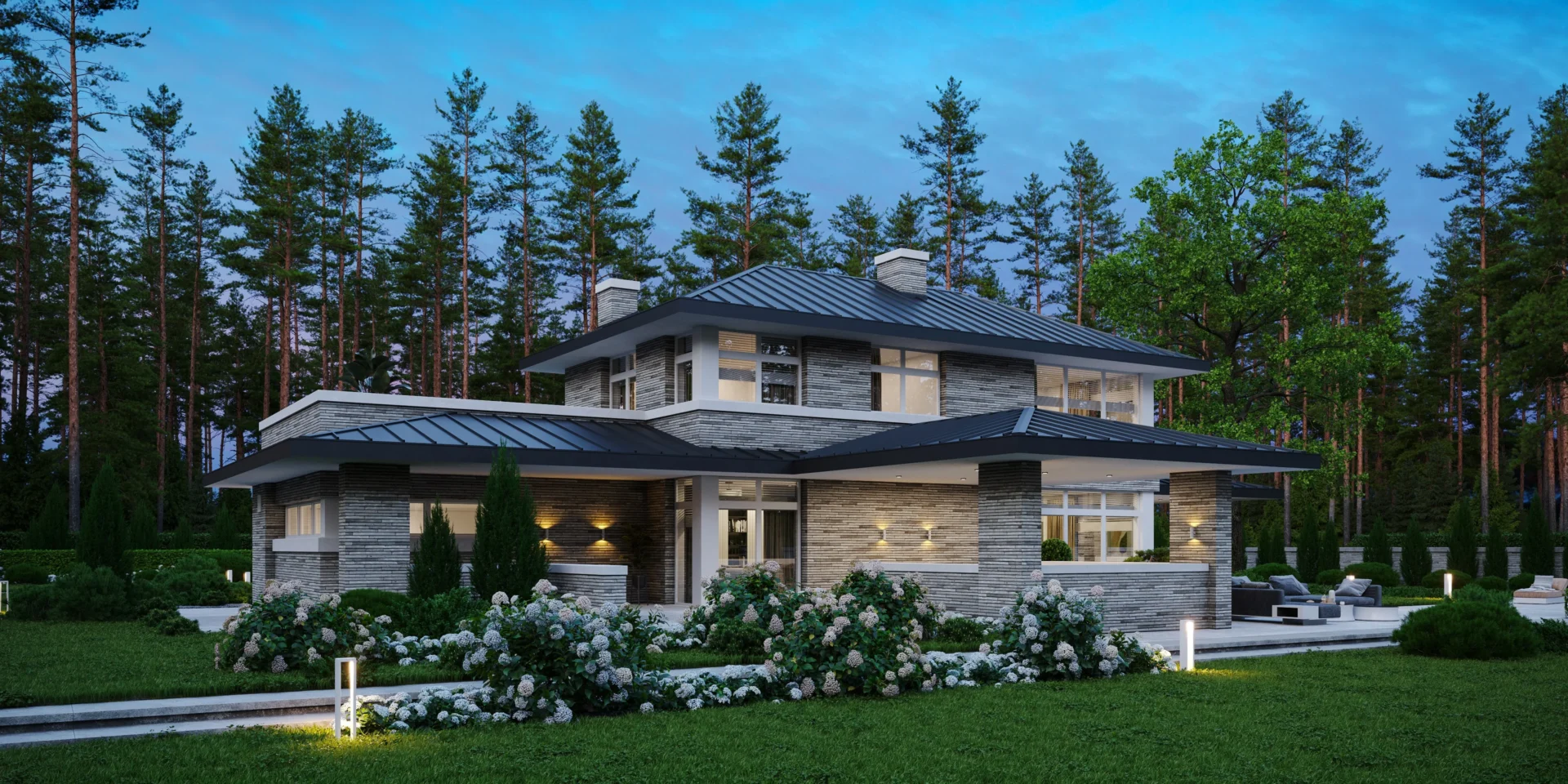 Projekt domu piętrowego NewHouse 705 Modern House rezydencja z klinkierową elewacją