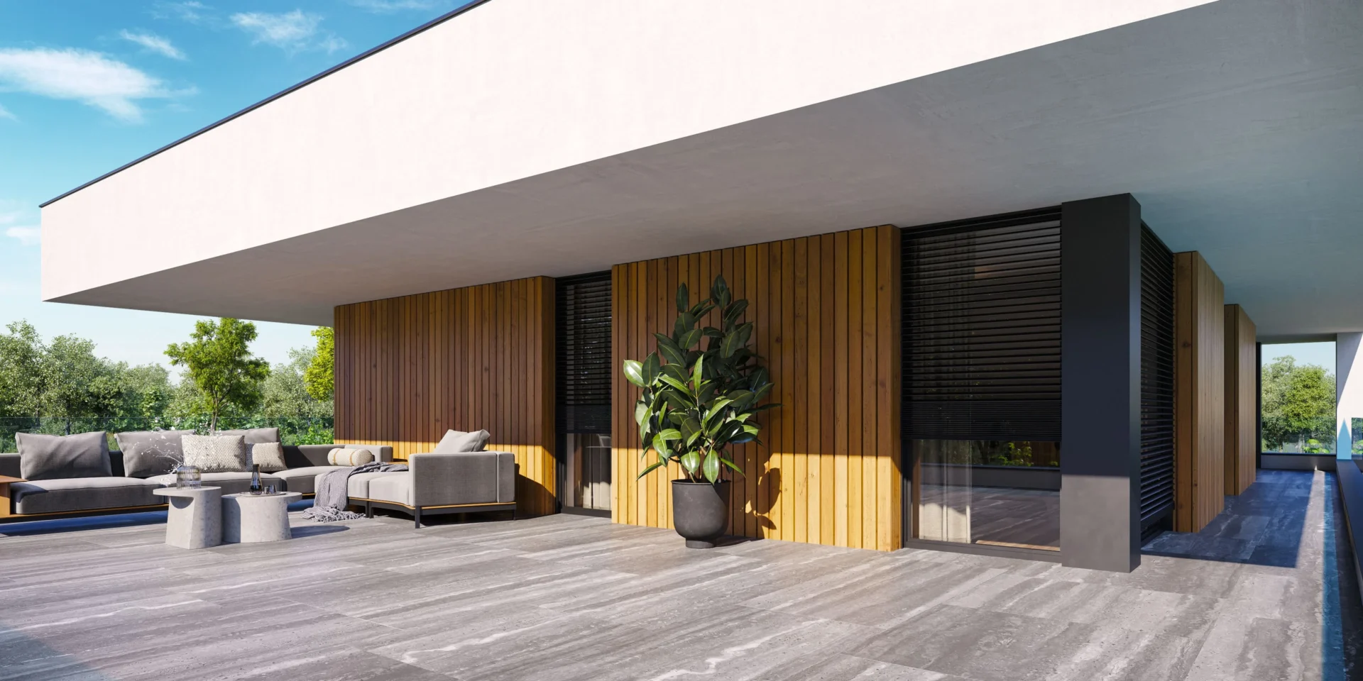 Duży taras na piętrze w gotowy projekcie domu Modern House New House 727