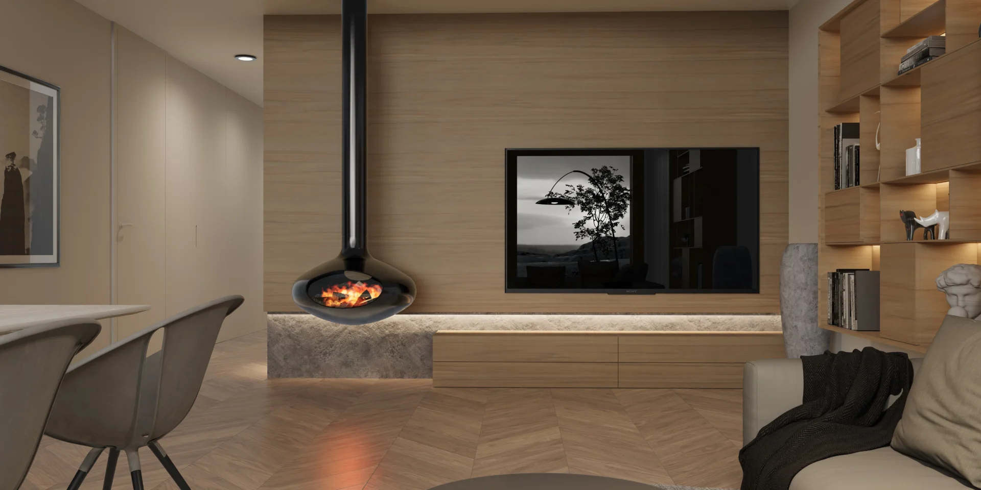 Kominek-podwieszany-na-ścianie-z-telewizorem-projekt-domu-modern-house-new-house-714-G2