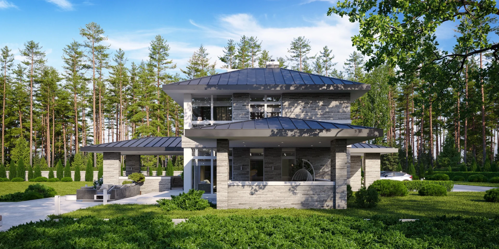 Projekt domu jednorodzinnego, piętrowego z wielospadowym dachem NewHouse 705 Modern House