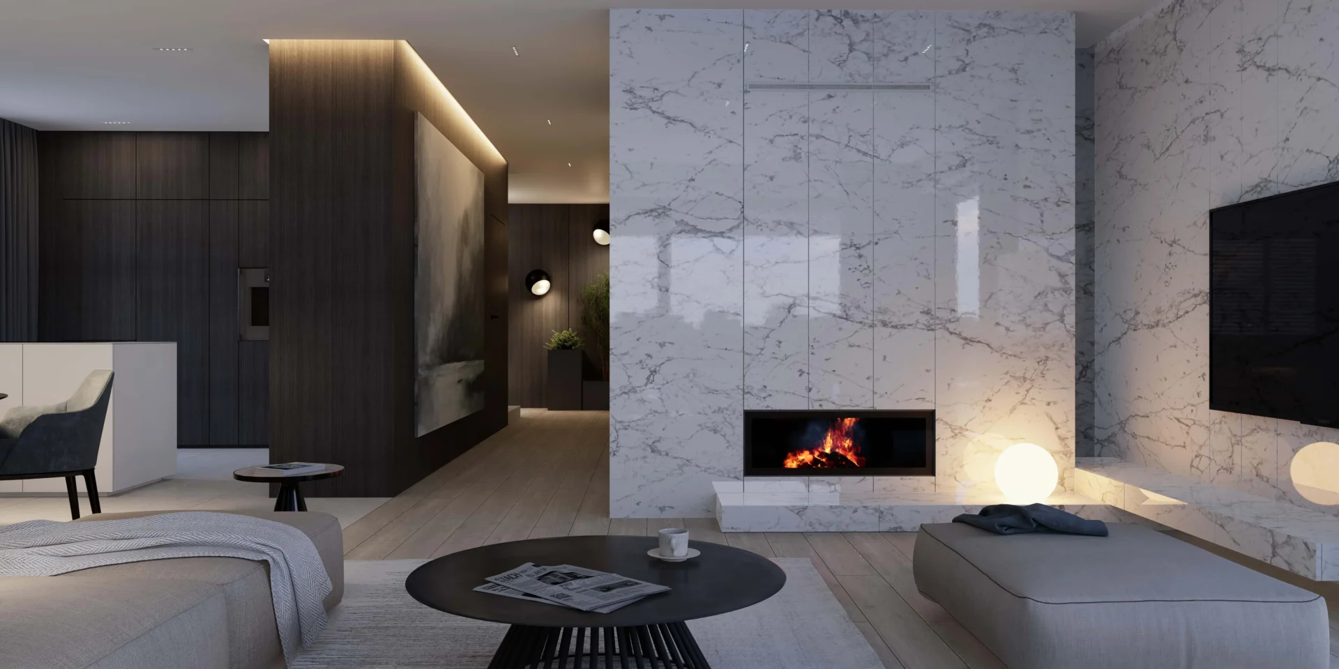 Ściana-telewizyjna-oraz-kominkowa-obłożona-spiekiem-kwarcowym-wielkoformatowym-projekt-domu-modern-house-new-house-707