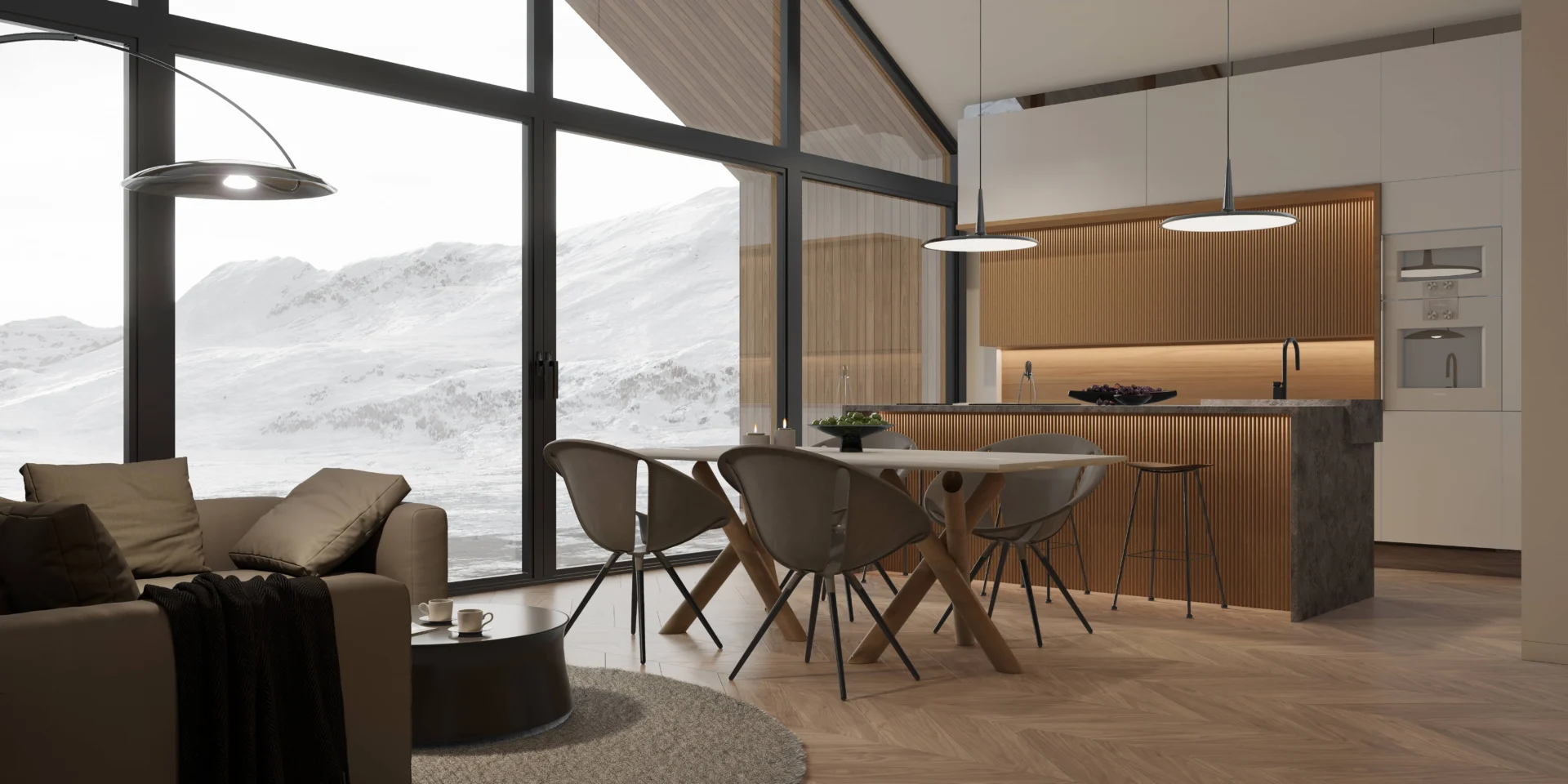 aranżacja strefy dziennej z wysokim sufitem Modern House NewHouse 716