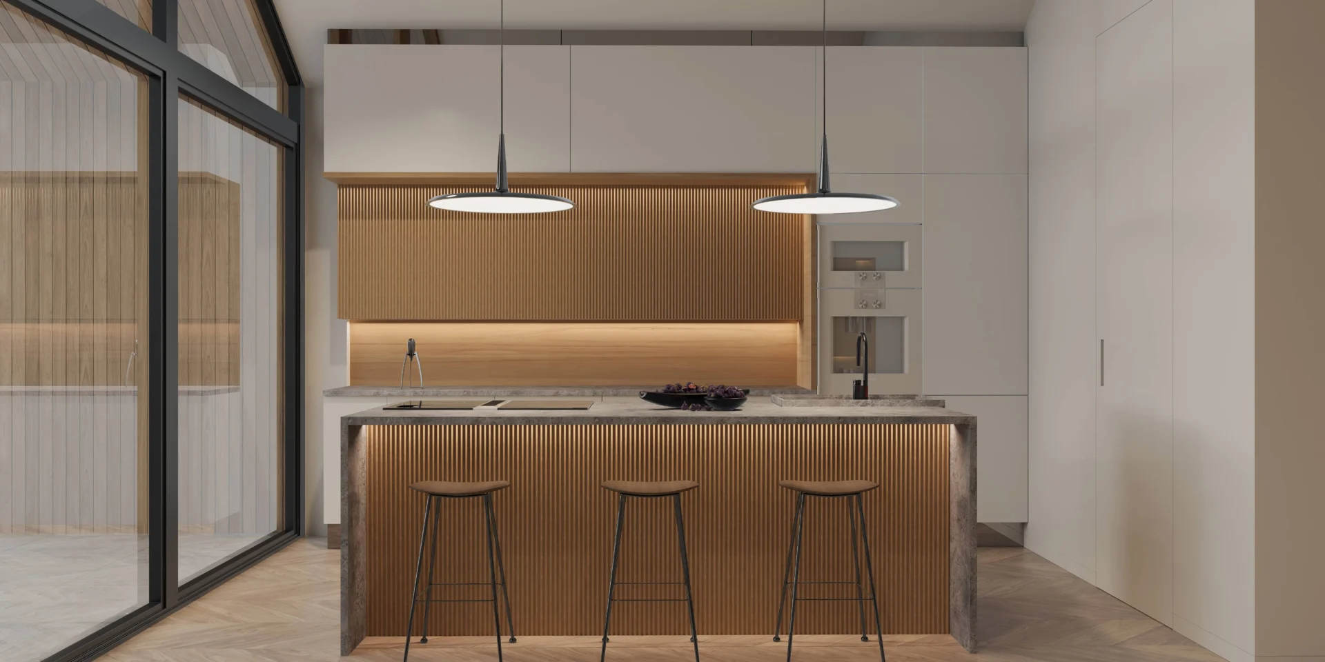 Kuchnia w nowoczesnym projekcie domu z wysokim sufitem Modern House NewHouse 716