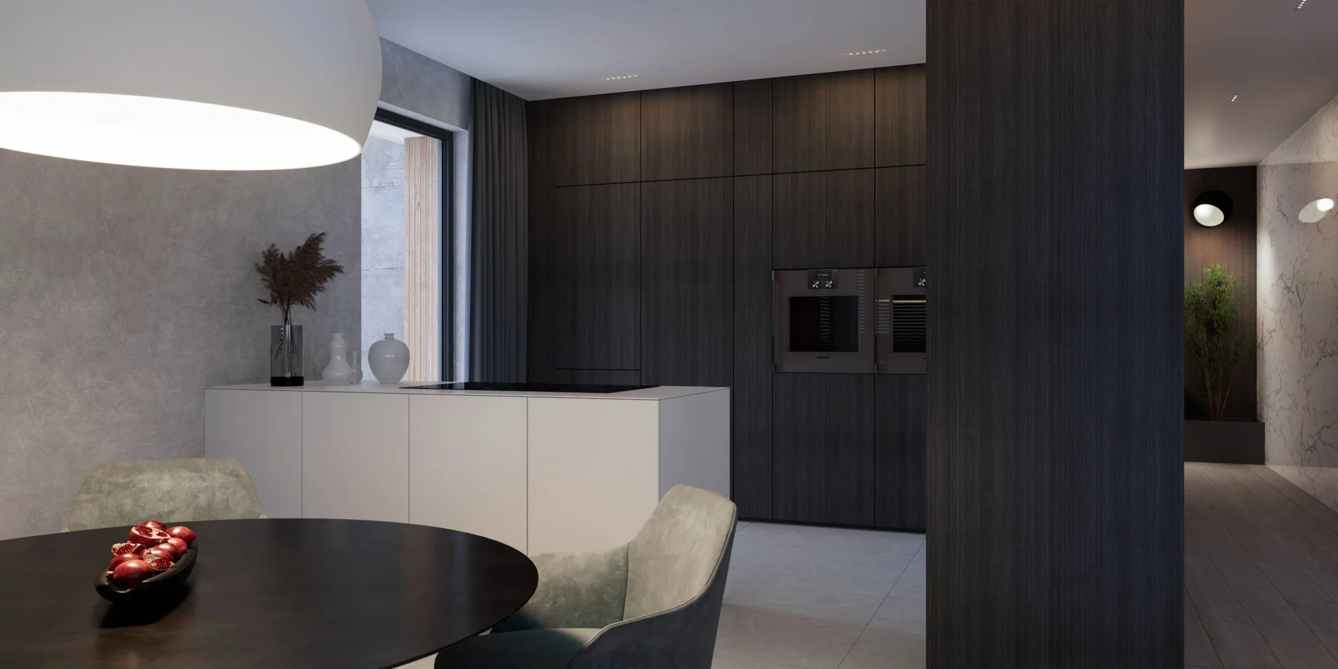 Gotowy projekt domu z kuchnią częściowo schowaną ale otwartą na strefę dzienną Modern House NewHouse 707