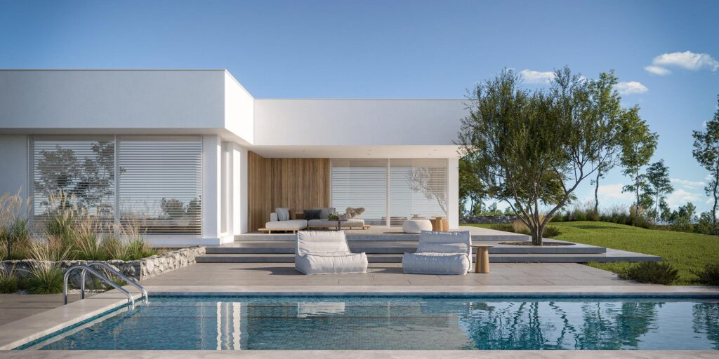 Okazały basen przy dom parterowym w minimalistycznym stylu – MODERN HOUSE New House 702