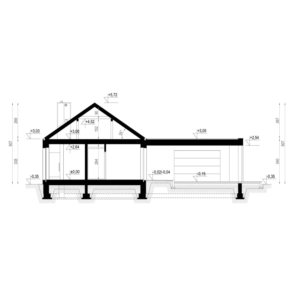 Przekrój przez parterowy projekt domu NewHouse 719