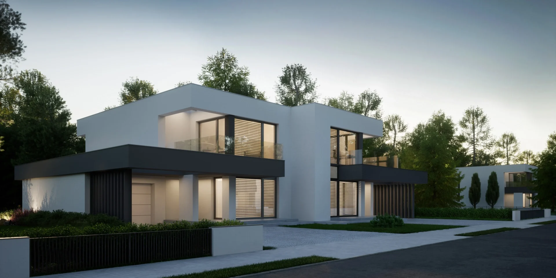 NewHouse 744 D G1 Modern House projekt domu dwulokalowego z garażami