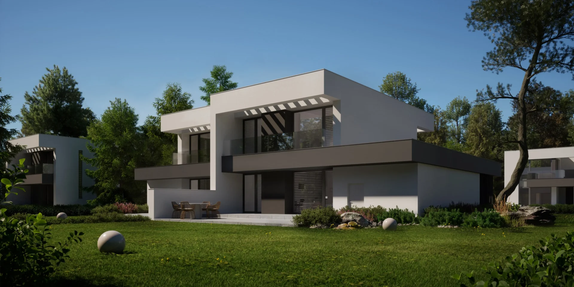 Projekt domu jednorodzinnego dla dwóch rodzin z garażem dla każdego lokalu NewHouse 744 D G1, Modern House