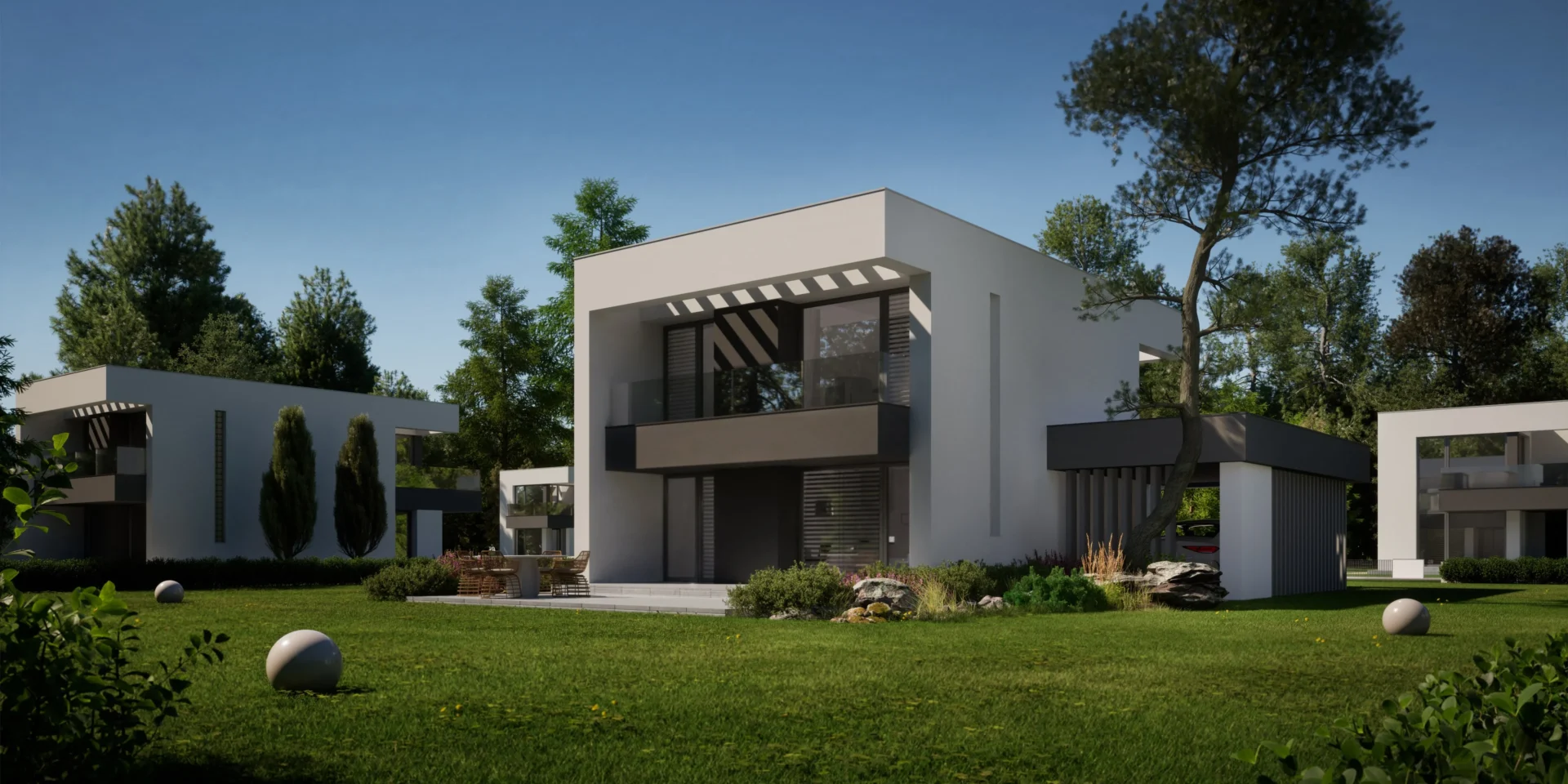 Prosta, estetyczna bryła domu piętrowego z płaskim dachem Modern House NewHouse 744 w1