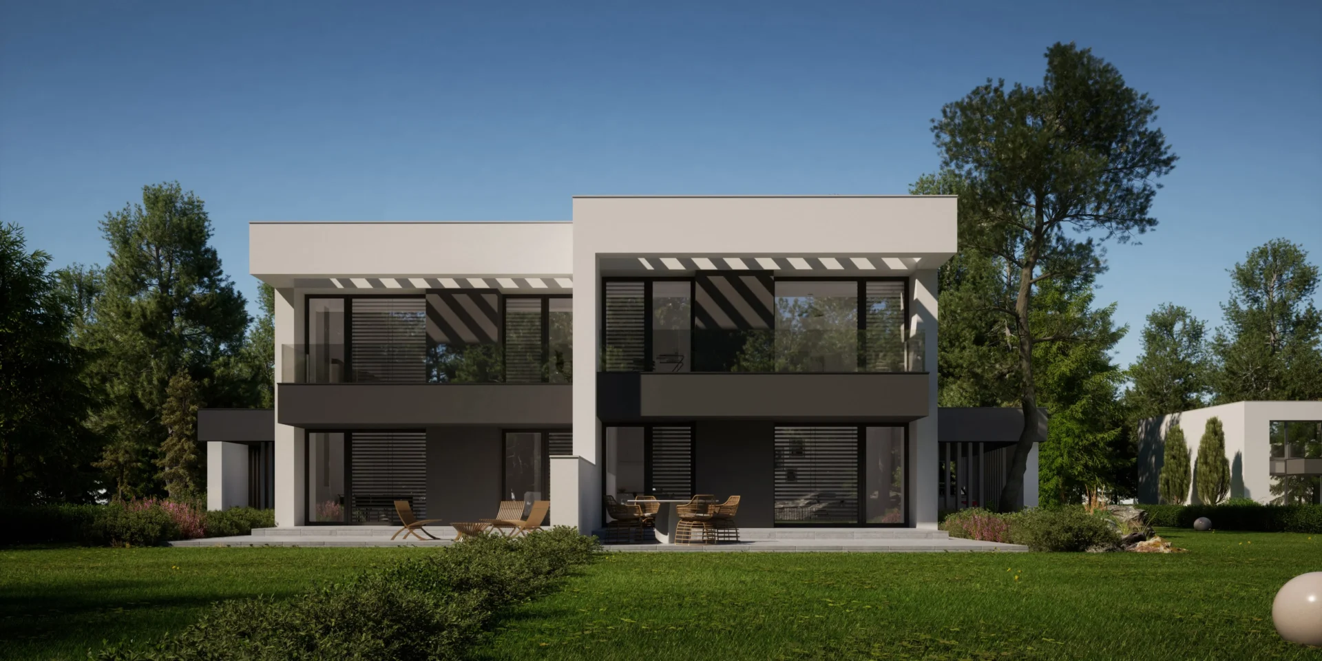 projekt domu kostka, dwulokalowy, wiata na auto Modern House NewHouse 744 D w1