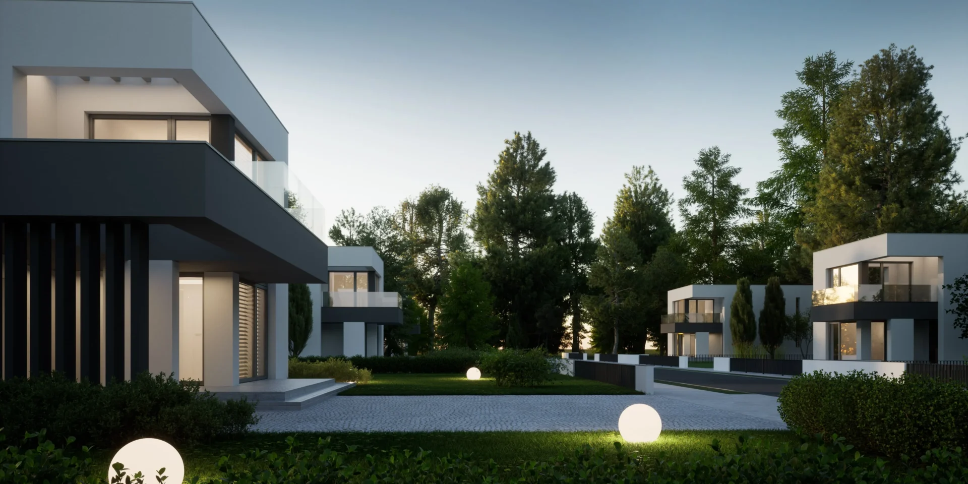 Osiedle średnich domów z płaskim dachem, propozycja domów dla deweloperów Modern House NewHouse 744 w1