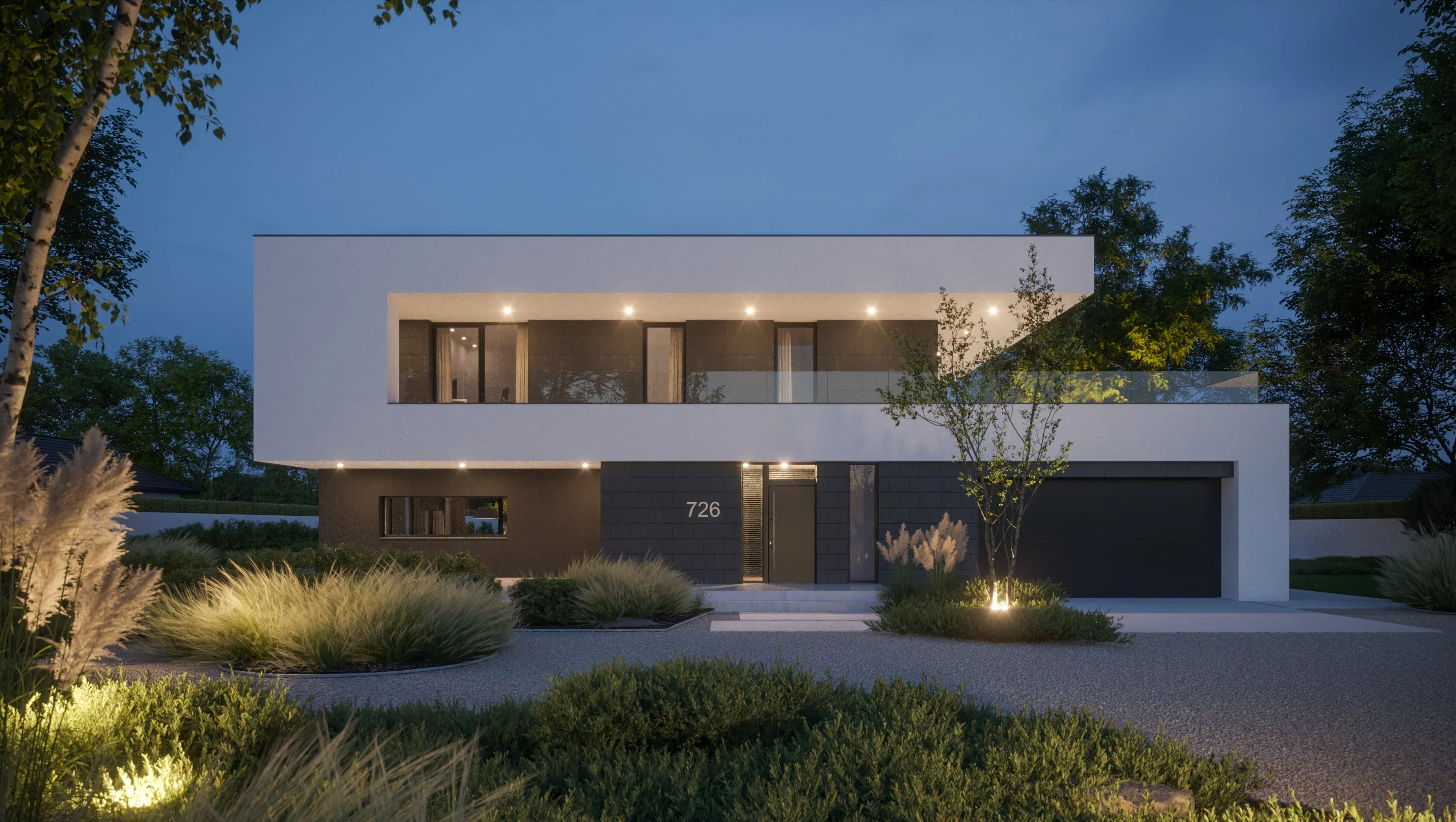 02 Projek nowoczesnej willi z plaskim dachem i pelnym pietrem Modern House New House 726