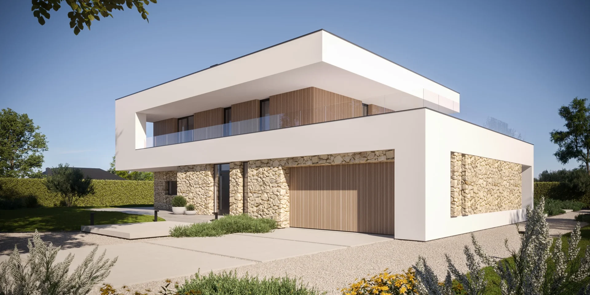 Gotowy projekt piętrowej willi z dwustanowiskowym garażem NewHouse 726 w1 od Modern House