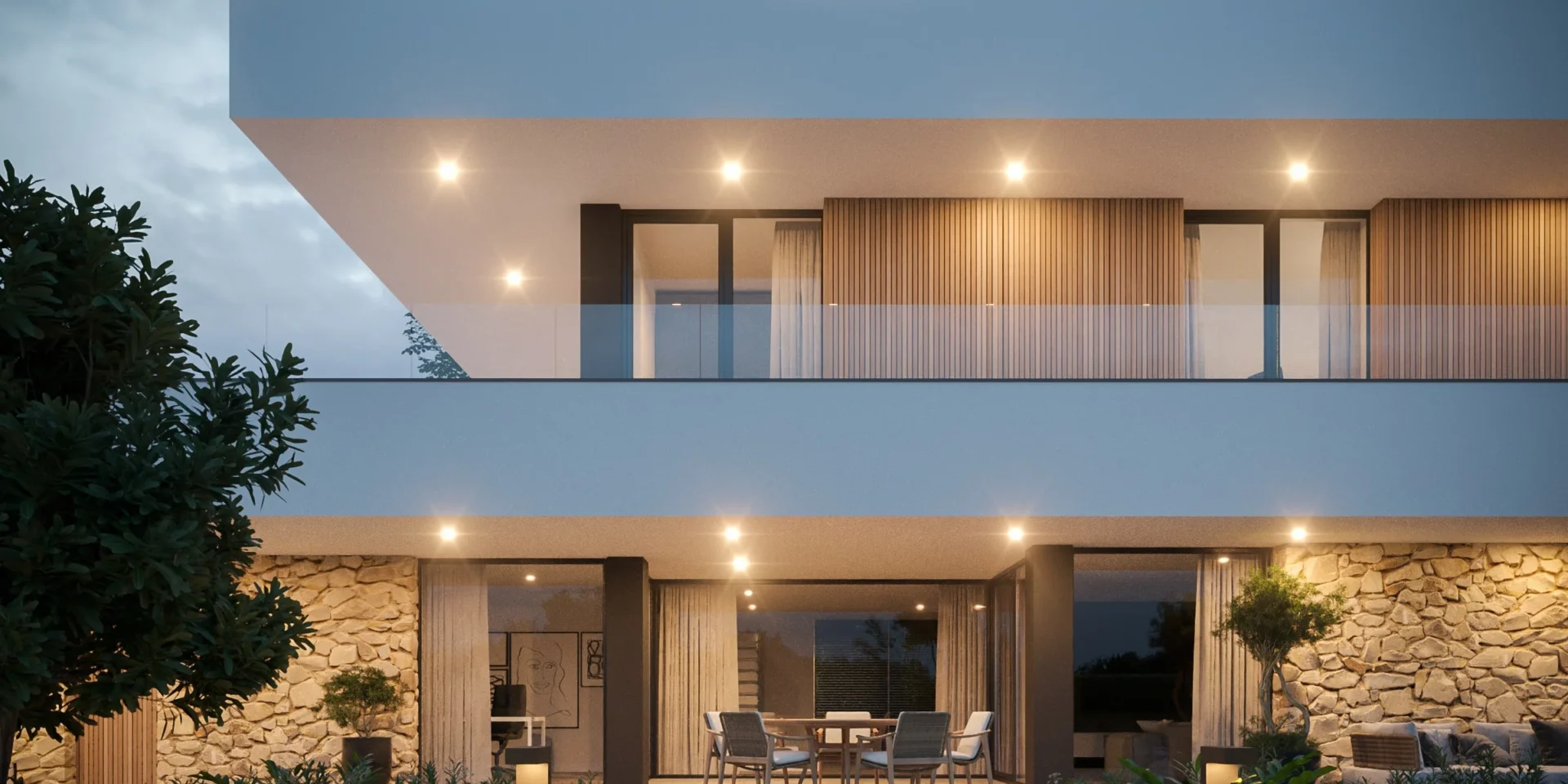 Nowoczesny projekt domu piętrowego Modern House, tarasy wypoczynkowe - gotowy projekt domu New House 726 w1