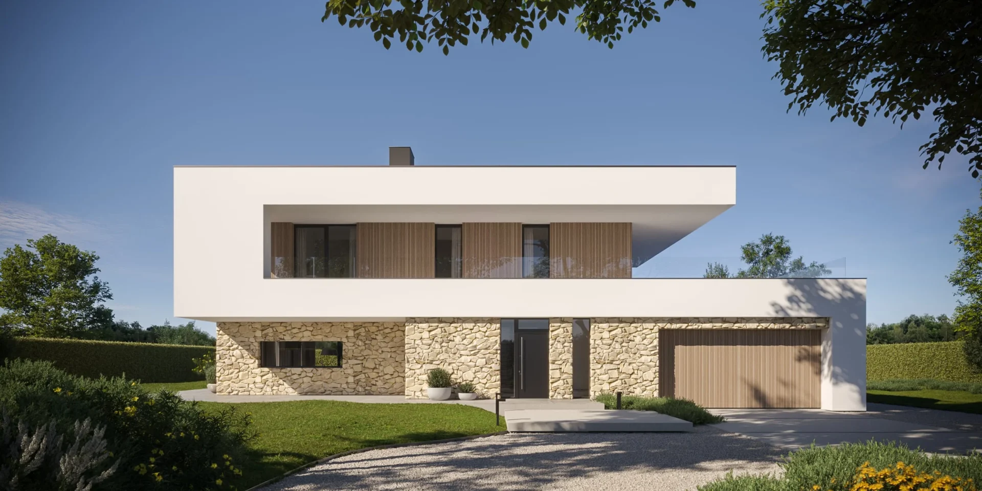 Projekt nowoczesnego domu z pełnym piętrem i 5 pokojami NewHouse 726 wariant 1 architekt Jacek Niebieszczański