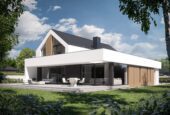 Nowoczesny projekt domu z dużymi oknami, białą elewacją i elementami drewnianymi Modern House New House 790 w2
