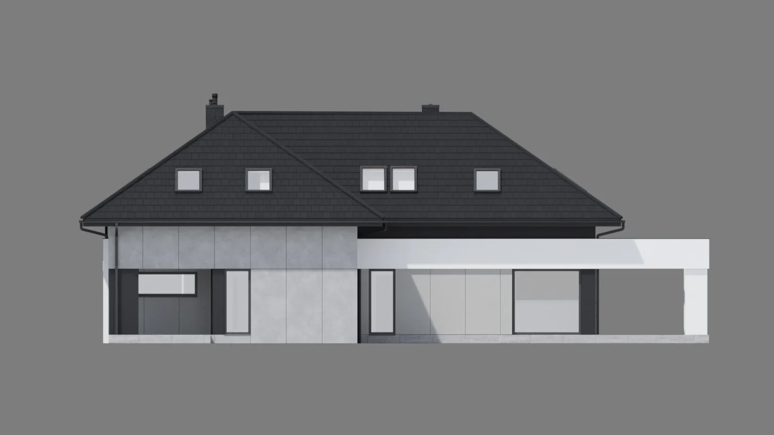 Gotowy projekt domu z poddaszem użytkowym Modern House NewHouse 703 elewacja tylna