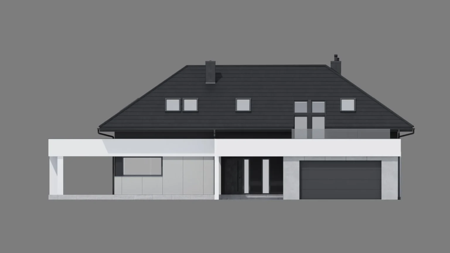 Elewacja frontowa gotowy projekt domu z poddaszem użytkowym Modern House NewHouse 703