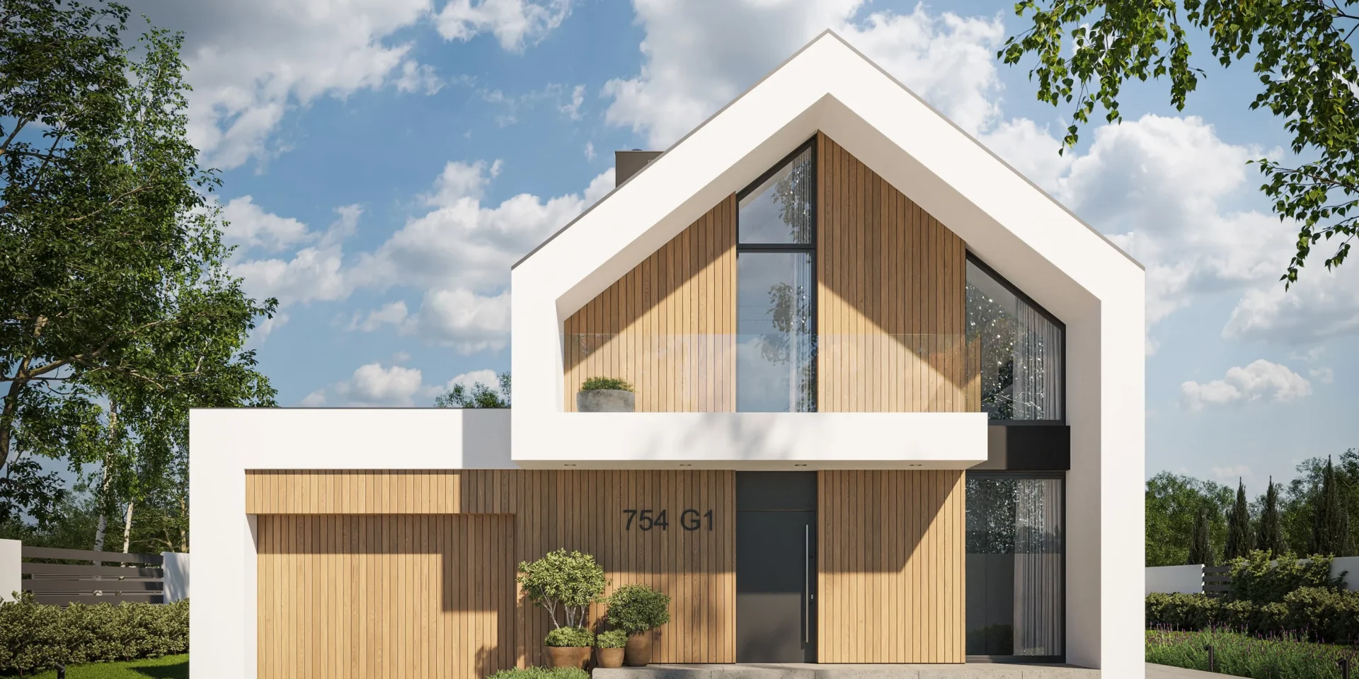 Projekt małego domu w stylu stodoła z garażem na jedno auto NewHouse 754 G1 Modern House