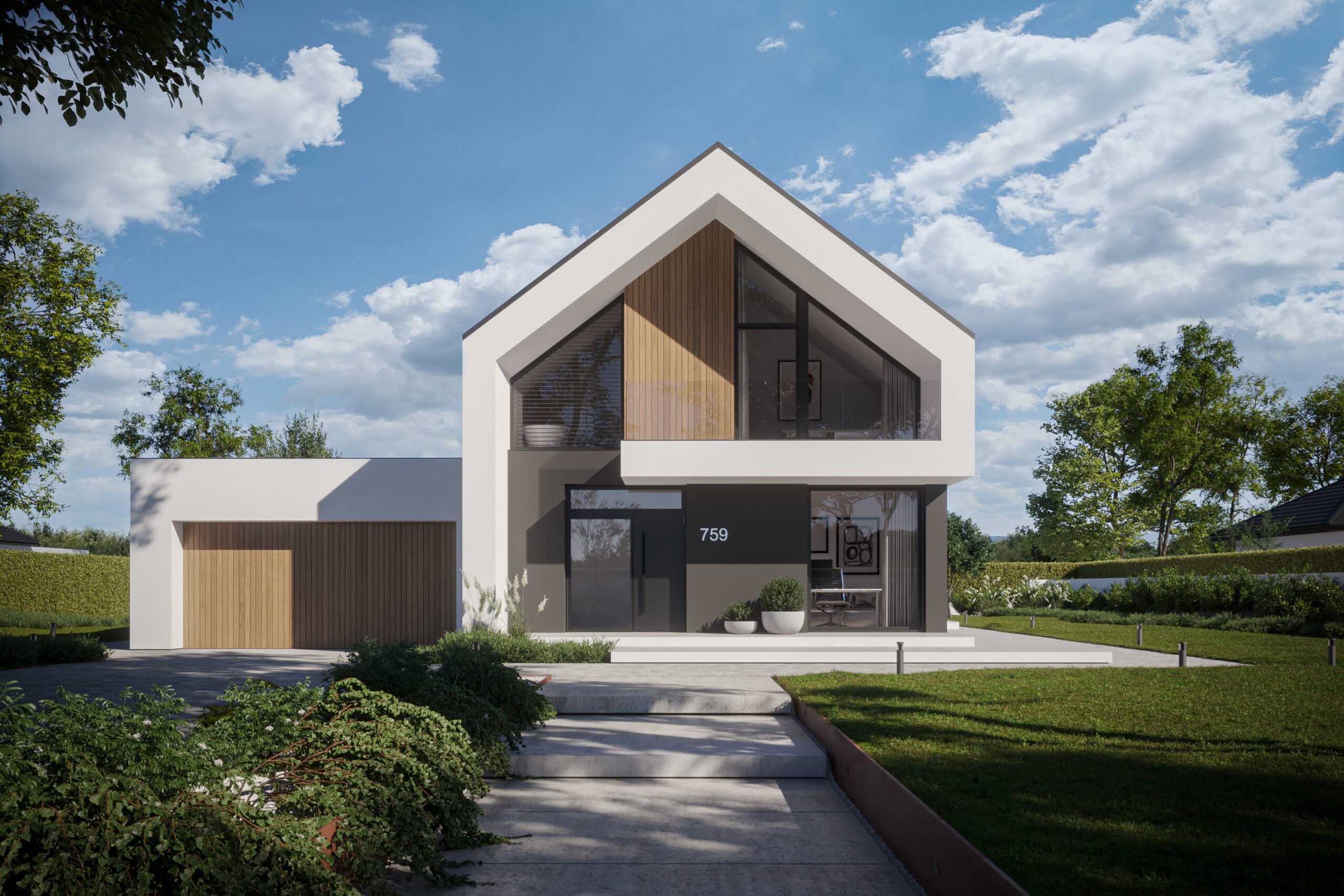 Gotowy projekt domu z dachem dwuspadowym i garażem dwustanowiskowym Modern House New House 759