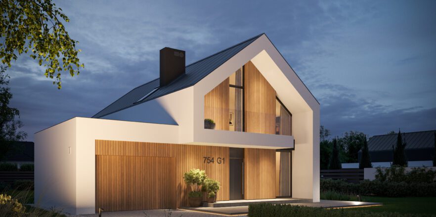 Gotowy projekt małego domu z dachem dwuspadowym Modern House New House 754 G1