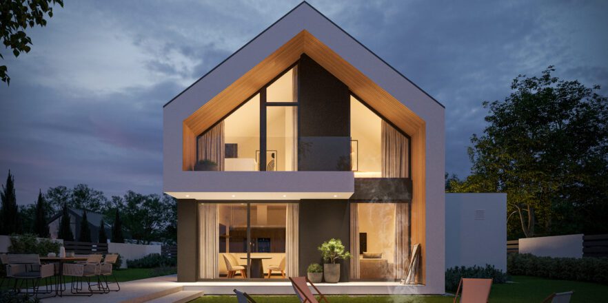 Gotowy projekt nowoczesnego domu z dachem dwuspadowym i dużymi oknami Modern House New House 754 G1