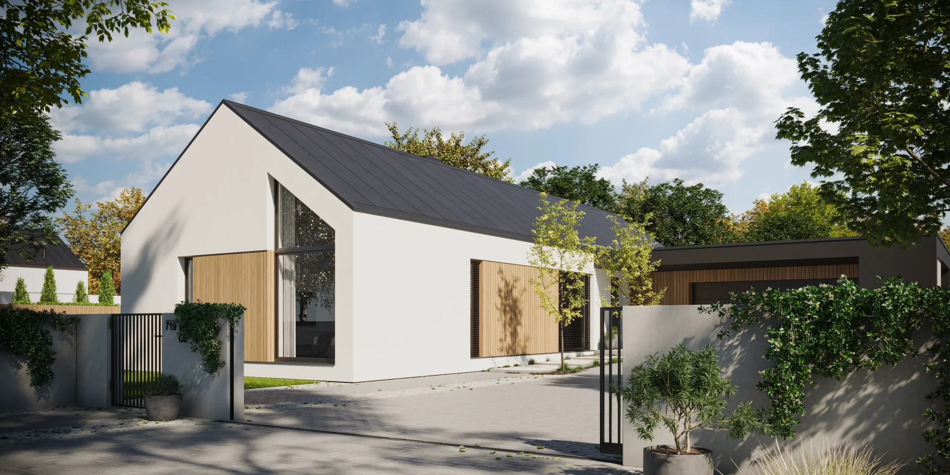 Nowoczesny projekt domu parterowego o powierzchni 130 m z garażem na dwa auta Modern House NewHouse 719 w1 G2