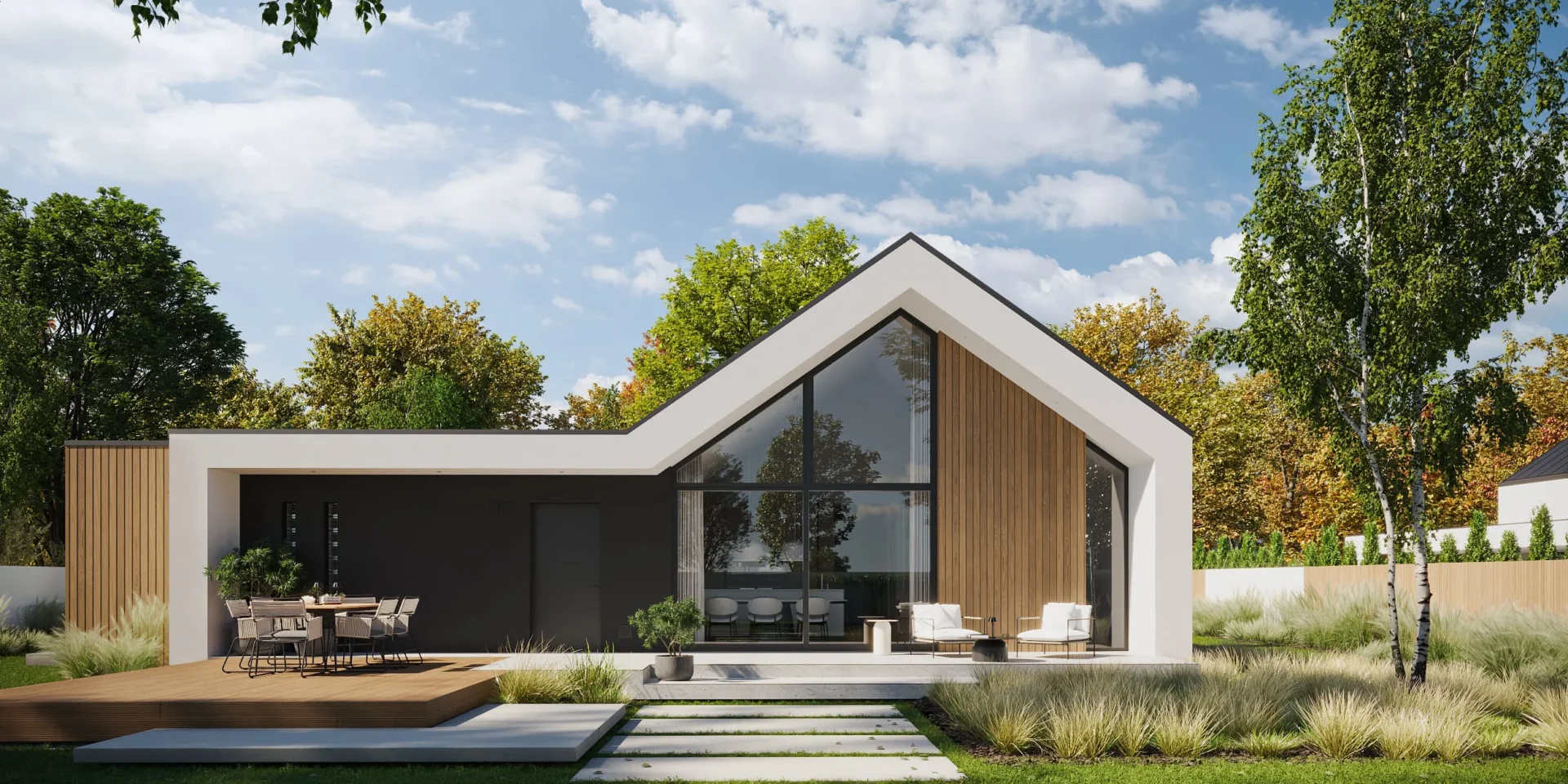 Parterowy projekt domu stodoła dla dużej rodziny Modern House NewHouse 719 w1 G2