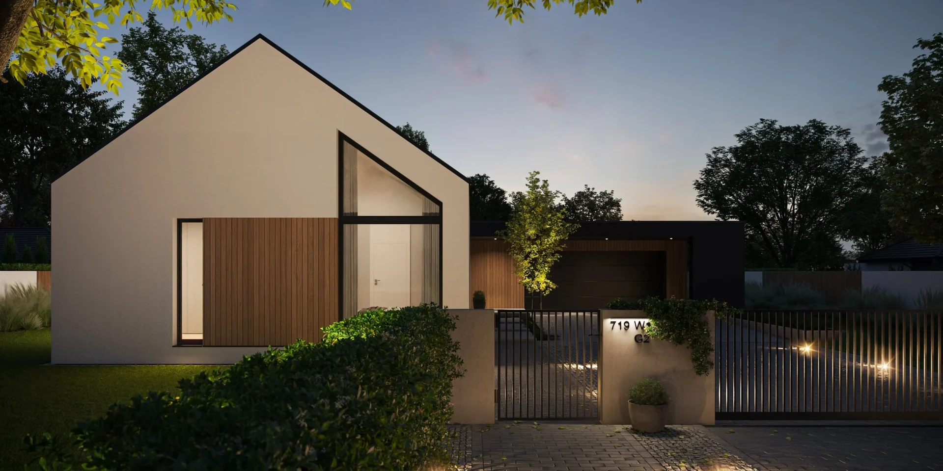 Projekt domu w stylu stodoła z garażem na dwa auta Modern House NewHouse 719 w1 G2