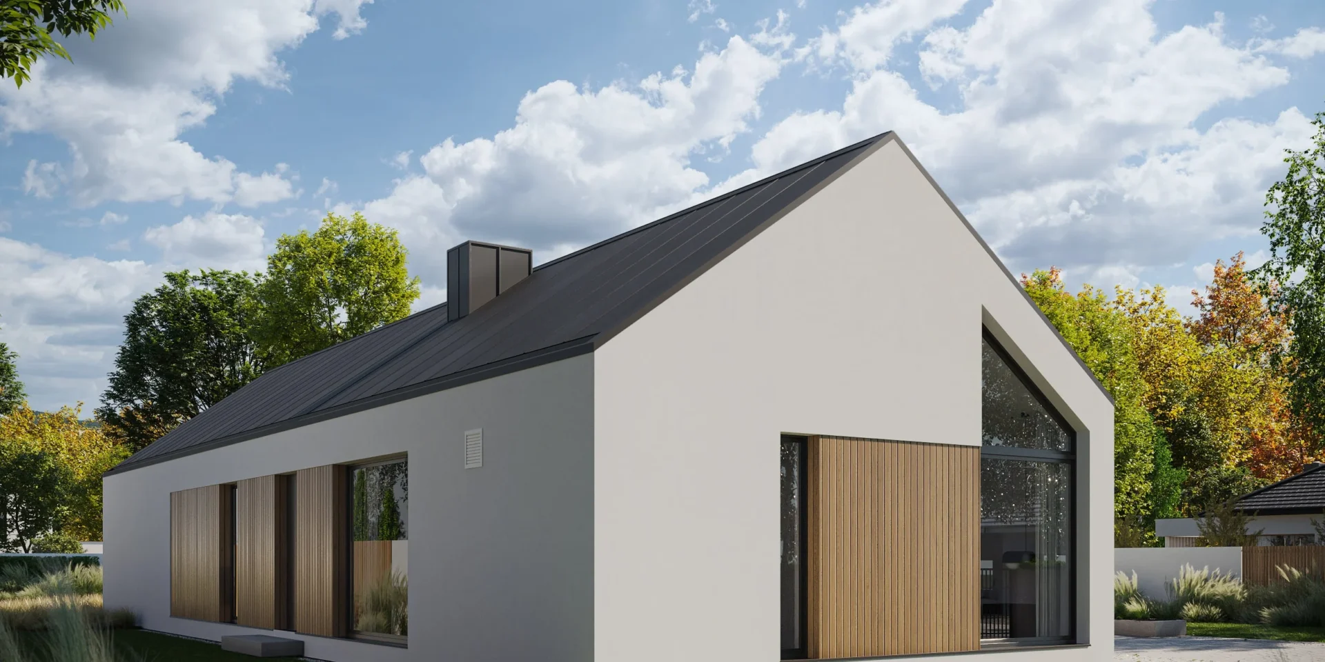 Projekt domu o prostej bryle z dachem dwuspadowym Modern House NewHouse 719 w1 G2