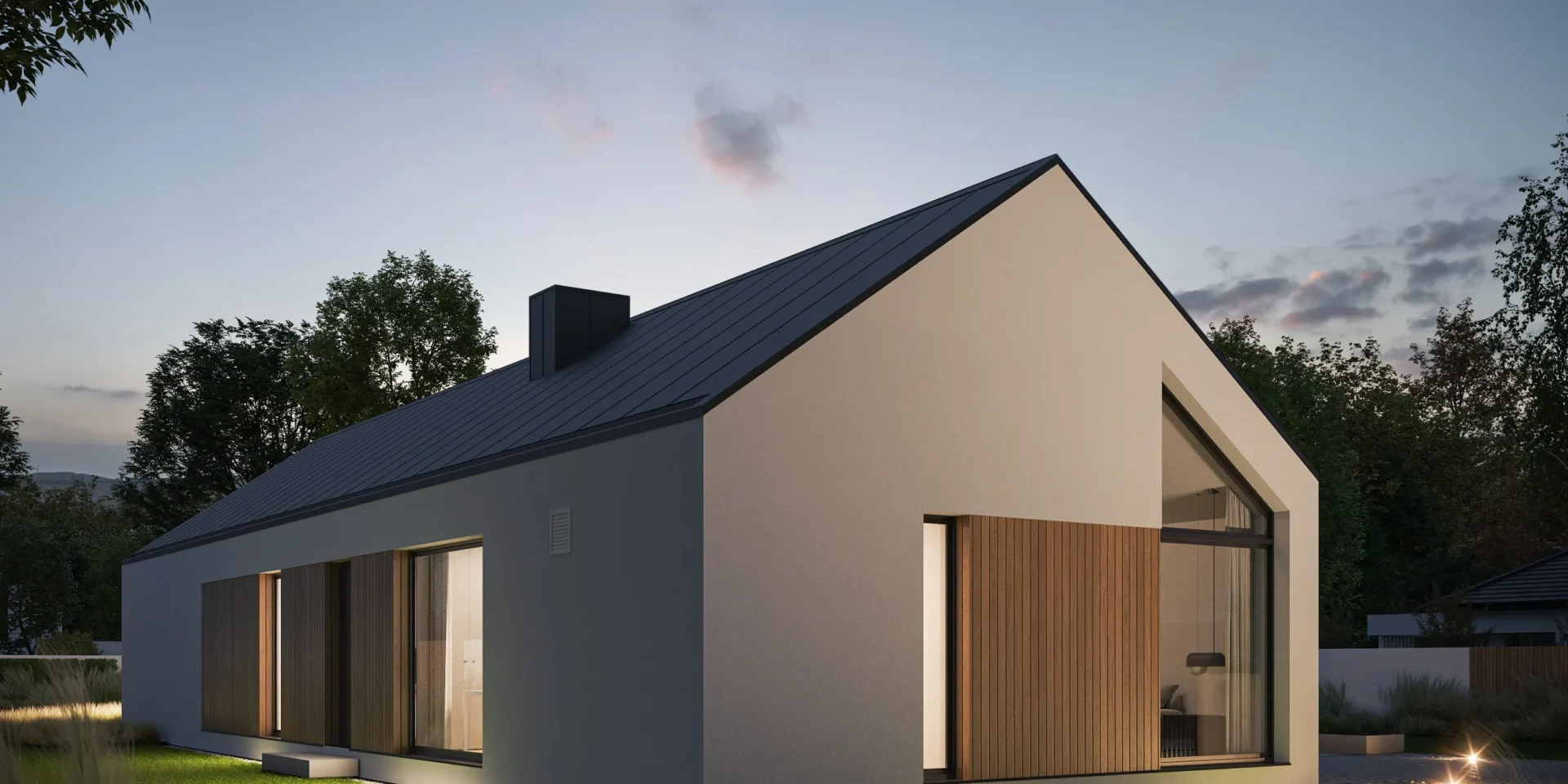 Parterowy projekt domu z garażem na dwa auta Modern House NewHouse 719 w1 G2