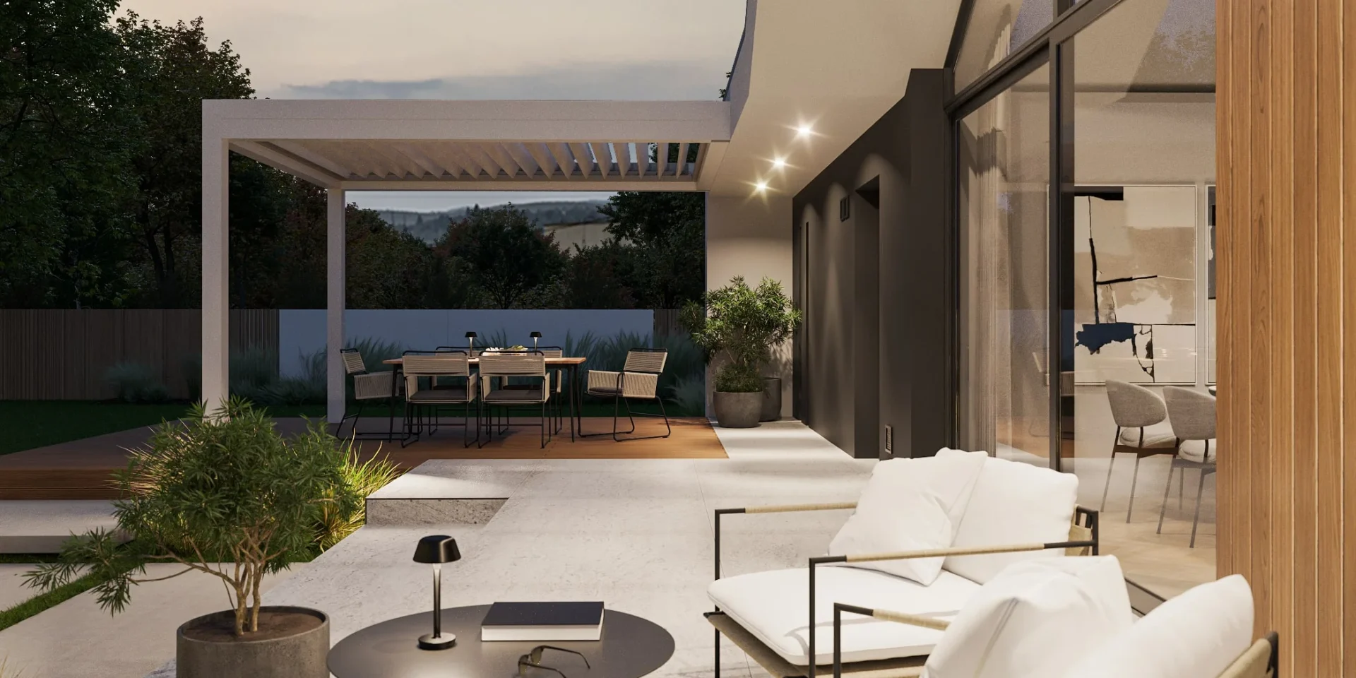 Meble wypoczynkowe na tarasie, gotowy projekt domu NewHouse 720 w1 G2