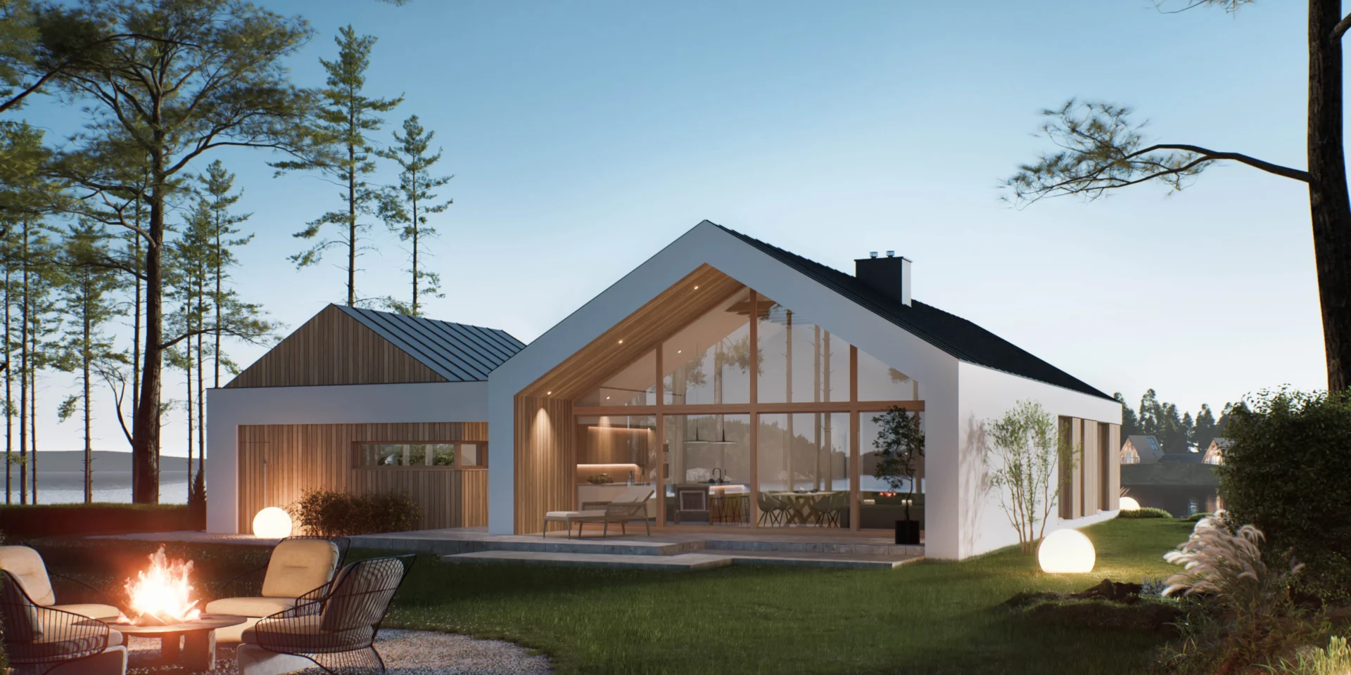 Gotowy dom projekt stodoła z podwójnym garażem Modern House NewHouse 714 G2 w1