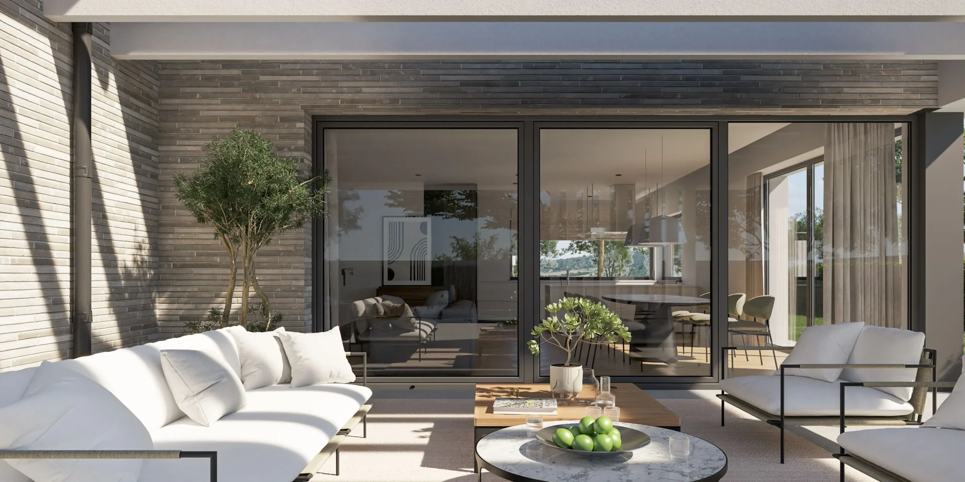 Aranżacja tarasu nowoczesnego projektu domu parterowego Modern House BrickHouse 101