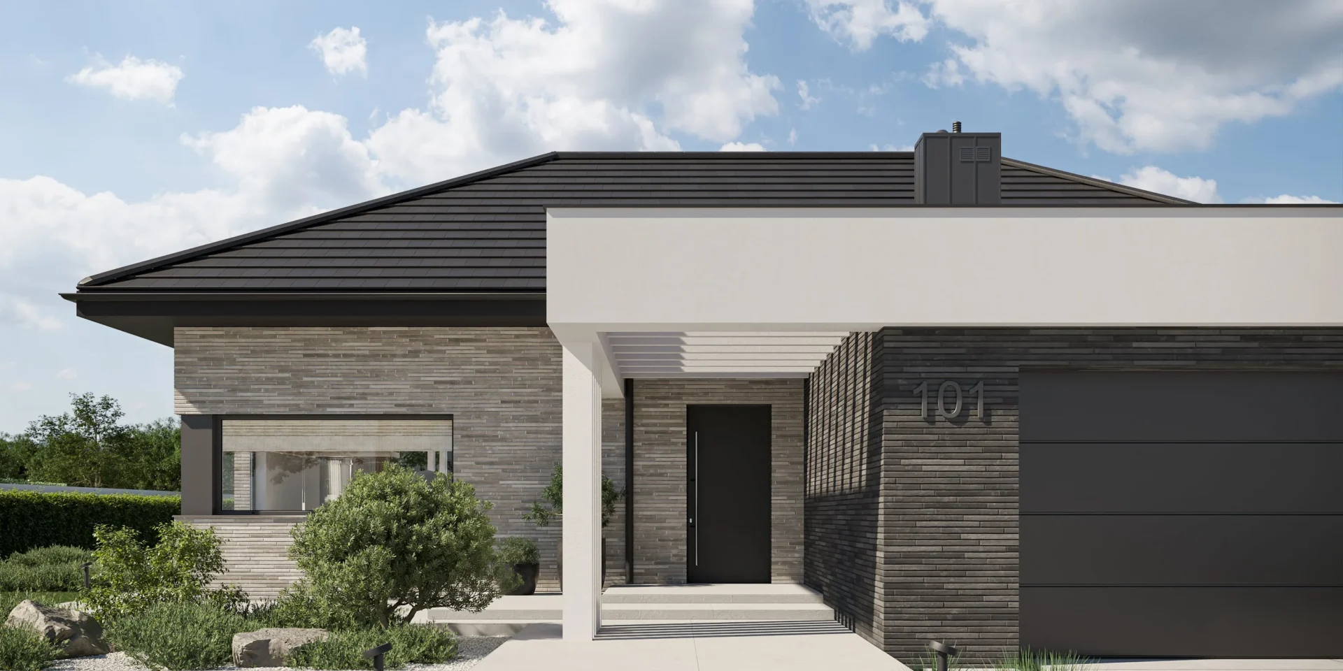 Projekt parterowego domu z trzema sypialniami Modern House BrickHouse 101, architekt Jacek Niebieszczański