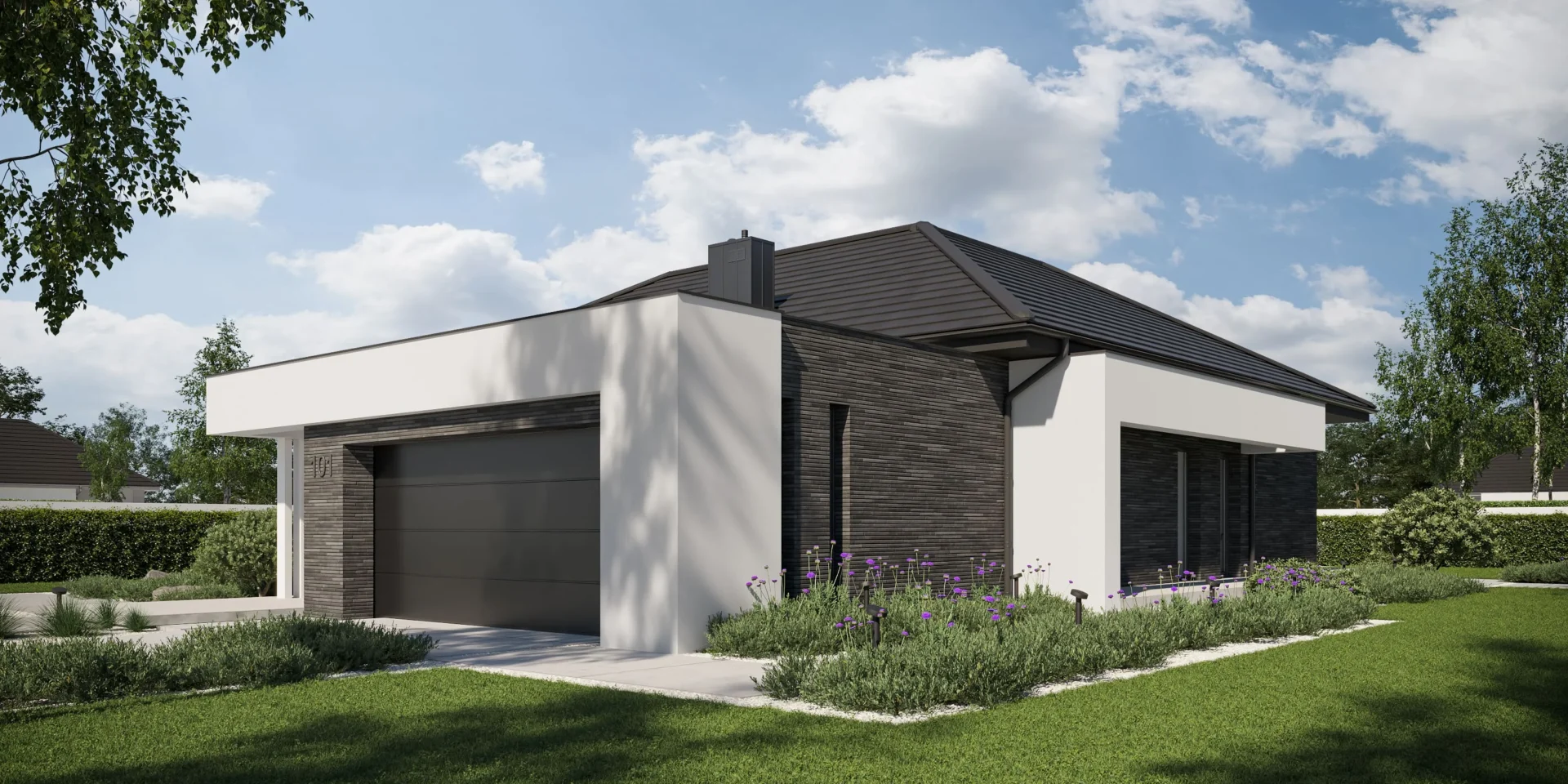 Parterowy projekt domu z garażem dwustanowiskowym Modern House BrickHouse 101, architekt Jacek Niebieszczański