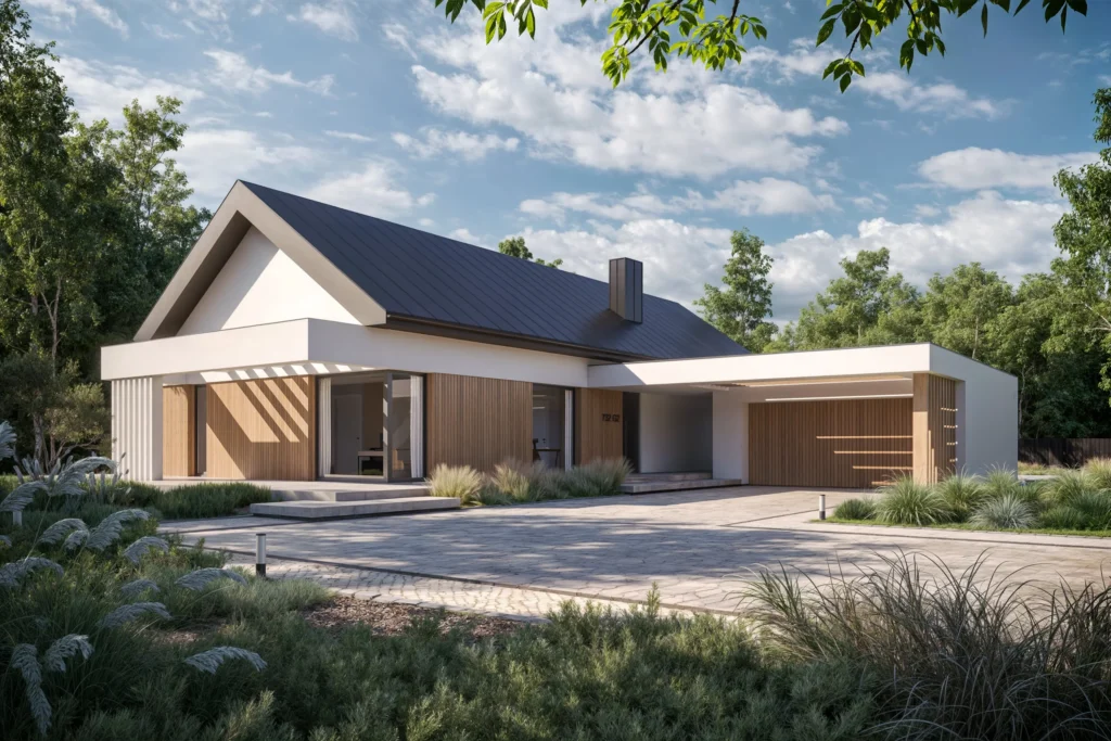 Parterowy projekt domu z sypialnia master bedroom i 3 pokojami dziecięcymi Modern House NewHouse 732 G2