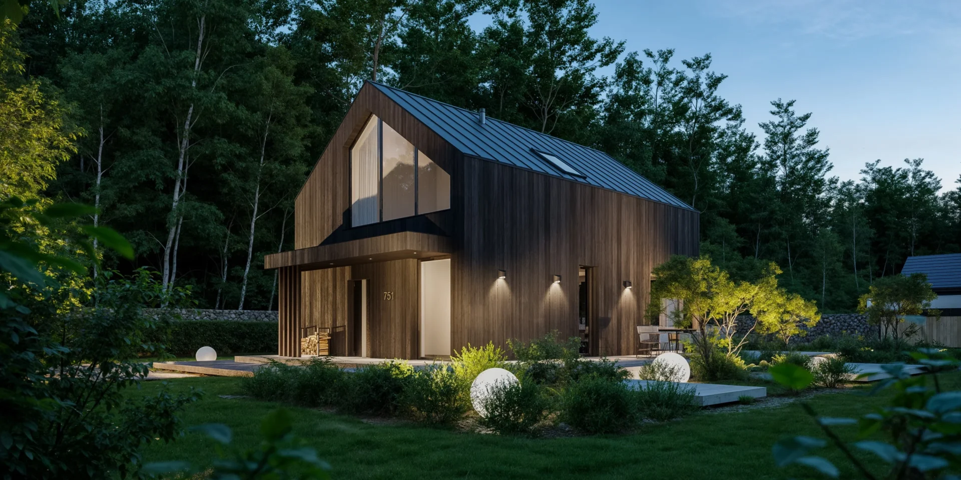 Dom w stylu nowoczesnej stodoły projekt NewHouse 751 z elewacją z deski palonej i przeszklonym frontem
