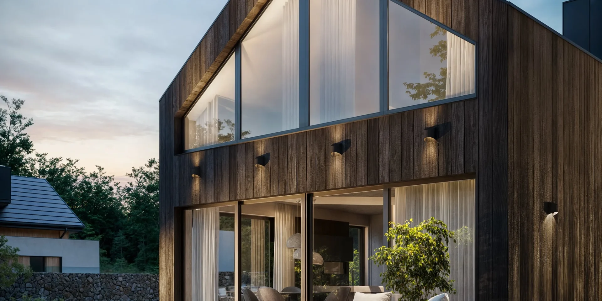 NewHouse 751 – minimalistyczny dom stodoła z przeszkloną ścianą ogrodową