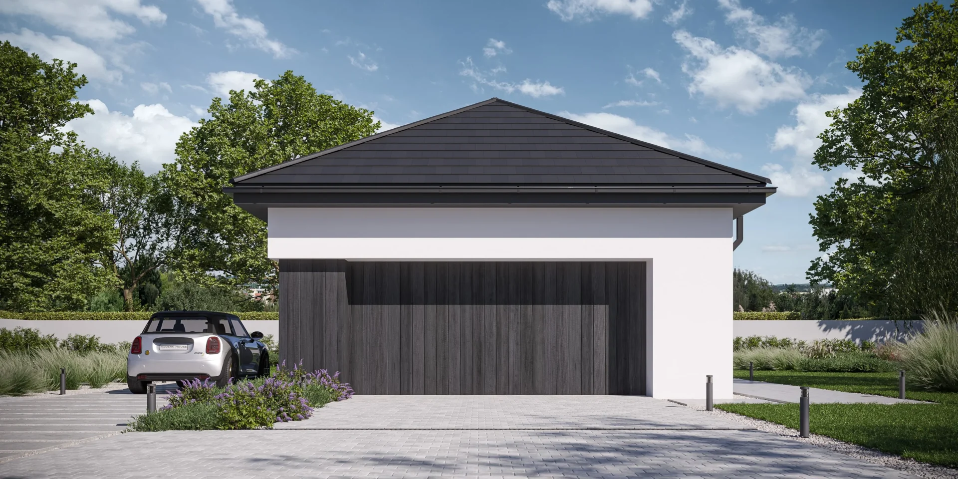 Gotowy projekt garażu na dwa auta z dachem spadzistym Modern House Garage 03